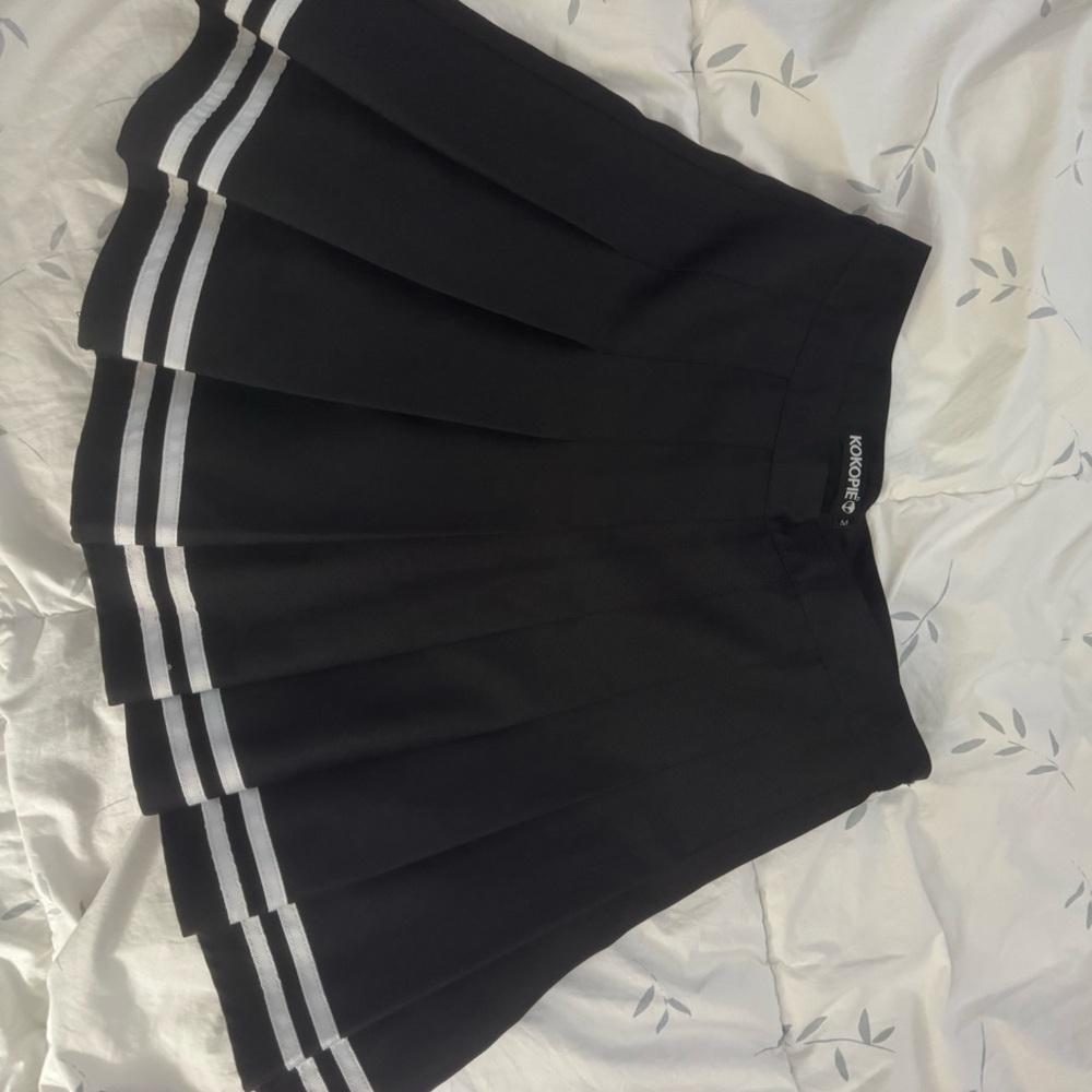 Black Pleated Skirt with White Stripes